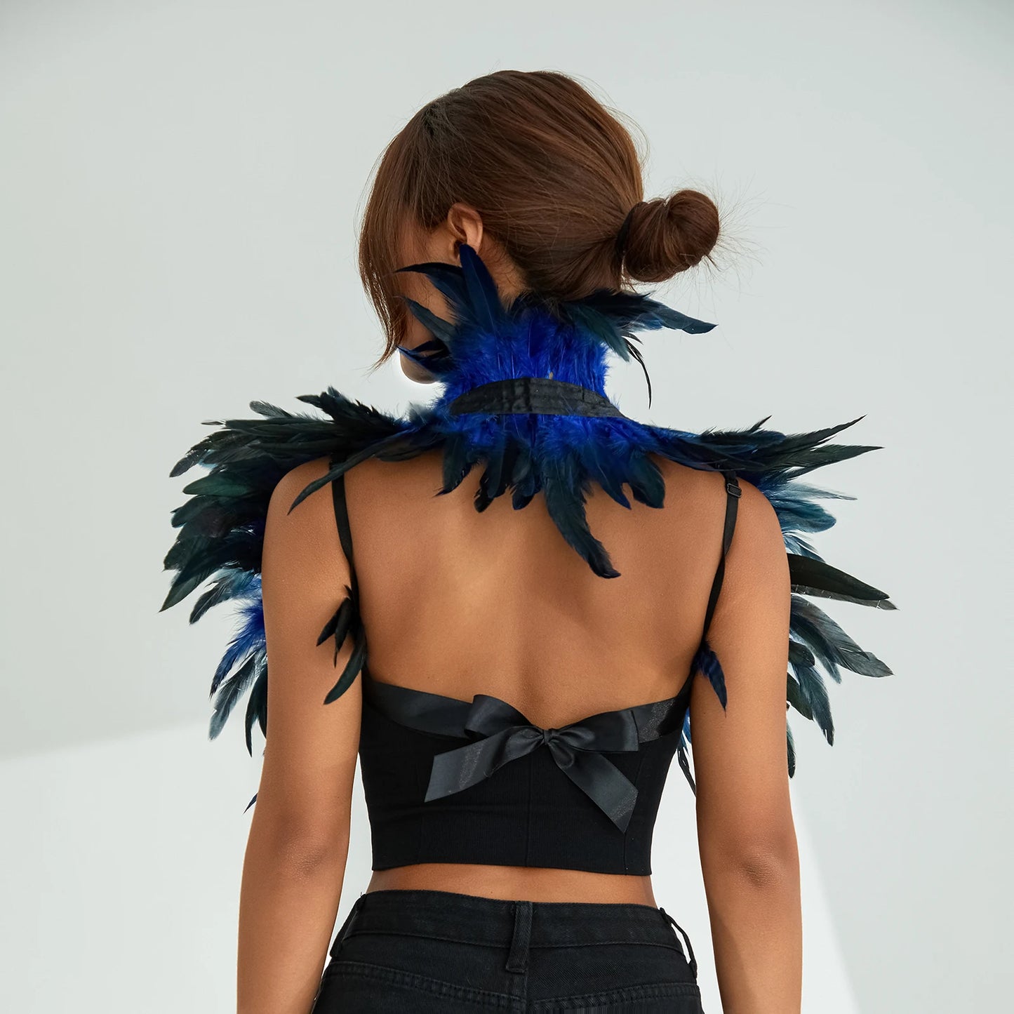 Women's Natural Feather Cape Costume - Gothic Shawl Shrug, Maleficent-Inspired Cloak for Halloween 2024 & DIY Decor