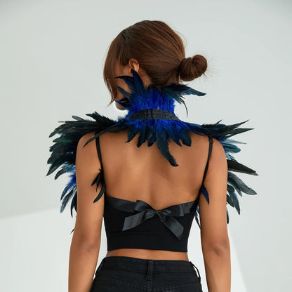 Women's Natural Feather Cape Costume - Gothic Shawl Shrug, Maleficent-Inspired Cloak for Halloween 2024 & DIY Decor