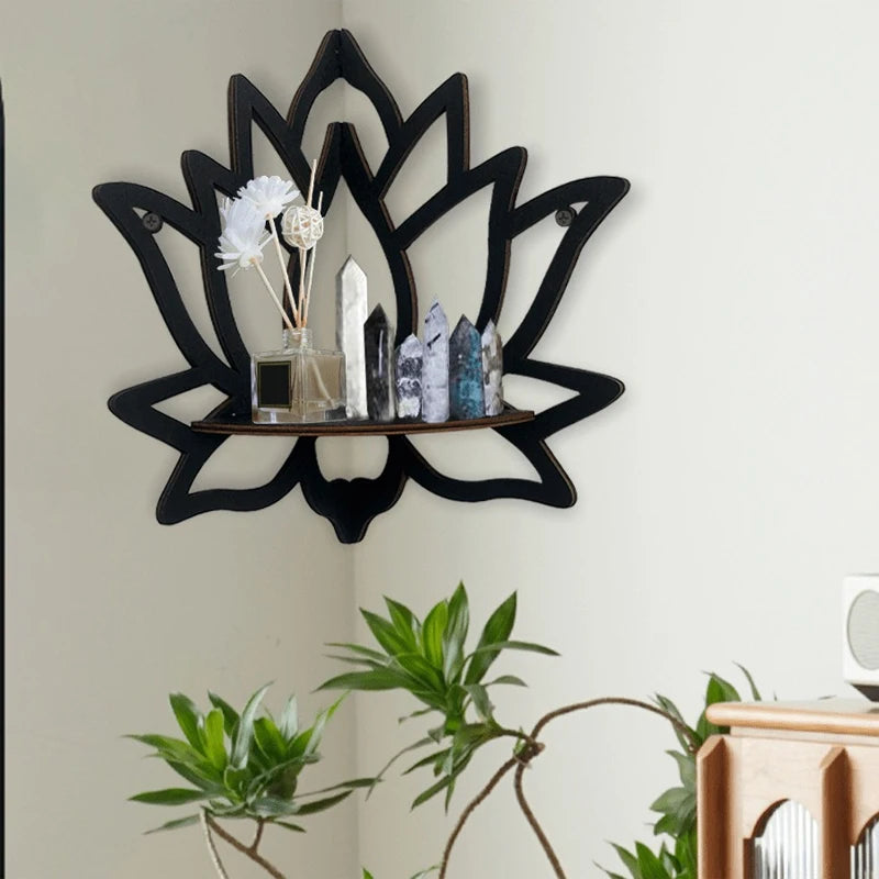 Wooden Lotus Wall Shelf - Hollow Decorative Aromatherapy Organizer for Essential Oils, Candles & Home Decor
