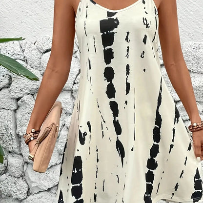Women's Summer Printed Strap Dress - Casual Sleeveless Beachwear Fashion Mini Dress