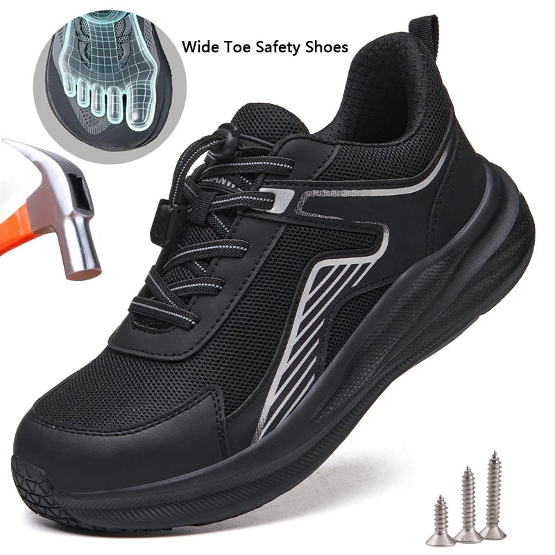 Wide Toe Safety Shoes – Unisex Breathable Steel Toe Work Sneakers with Lightweight Protective Design