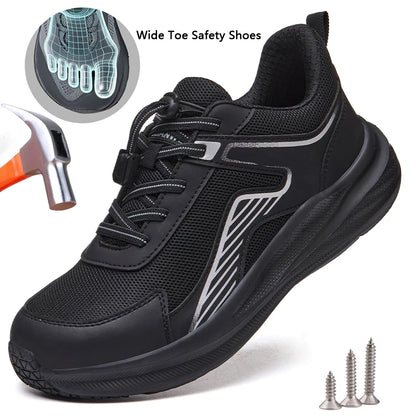 Wide Toe Safety Shoes – Unisex Breathable Steel Toe Work Sneakers with Lightweight Protective Design