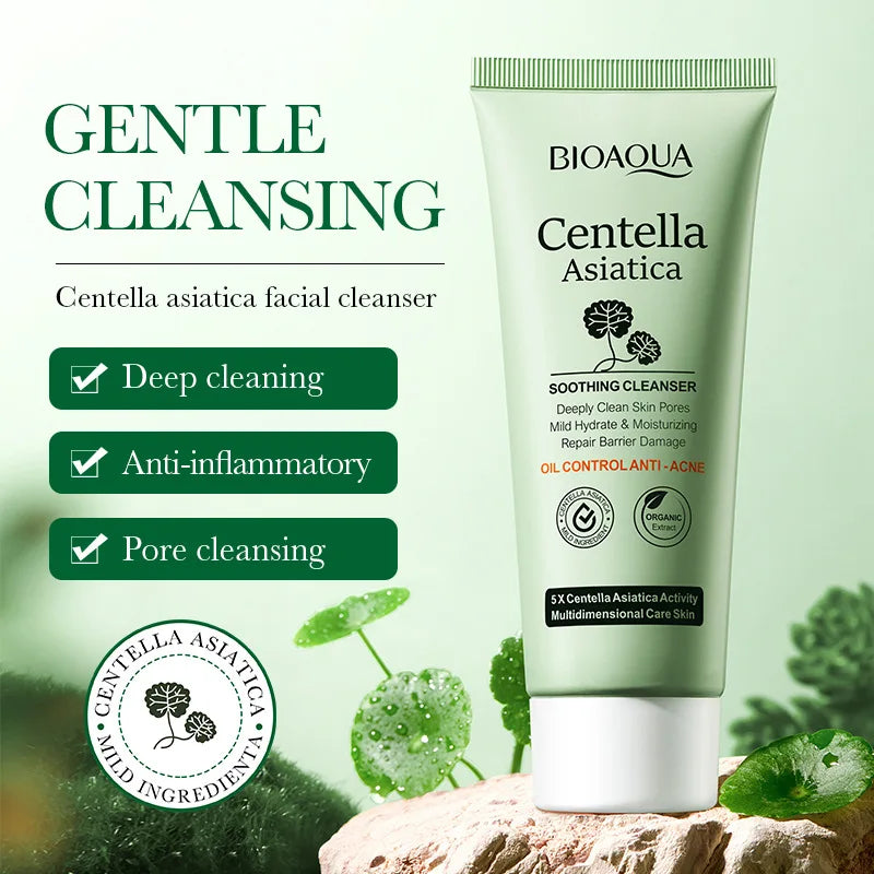 BIOAQUA Centella Asiatica Facial Cleanser - Moisturizing Oil-Control Foaming Face Wash for Daily Skin Care