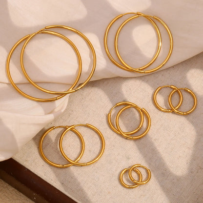 E.B.belle Minimalist Stainless Steel Hoop Earrings — 14K Gold-Plated Small, Medium & Large Loops for Women