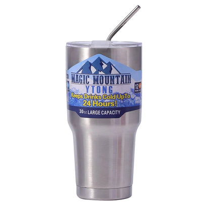 Magic Stainless Steel Thermos Cup with Straw – Vacuum Insulated Ice Coffee Travel Bottle for Car, Outdoor & Mountain Use