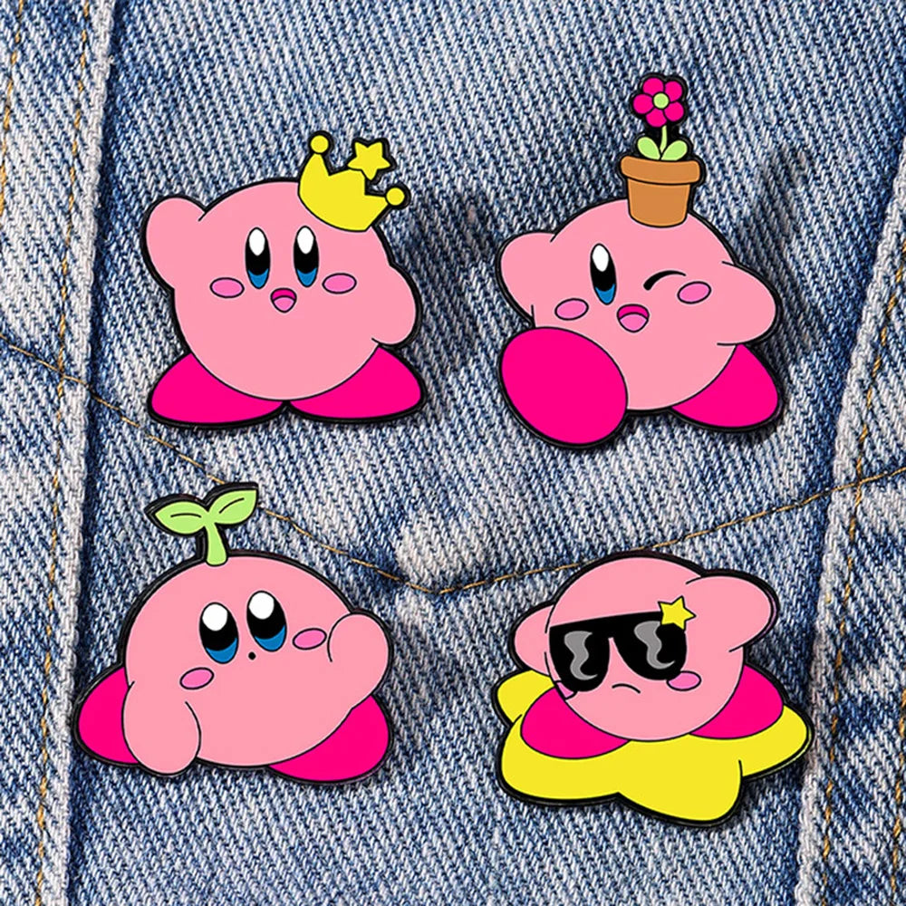Kirby Pink Enamel Pins - Cute Anime Game Character Metal Brooch Badge Set for Friends & Collectors