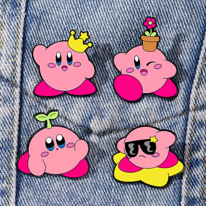 Kirby Pink Enamel Pins - Cute Anime Game Character Metal Brooch Badge Set for Friends & Collectors