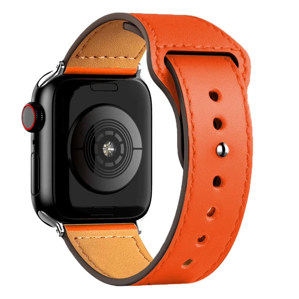 Leather Band for Apple Watch Ultra 2 – Compatible 49mm/45mm/44mm/41mm/40mm/38mm, Wrist Bracelet Strap for iWatch Series 3–9, SE, 4, 5, 6, 7, 8 & 9