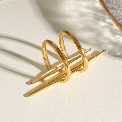 Vintage 18K Gold Plated Double Line Open Ring – Stainless Steel Women’s Anti-Allergic Daily Jewelry