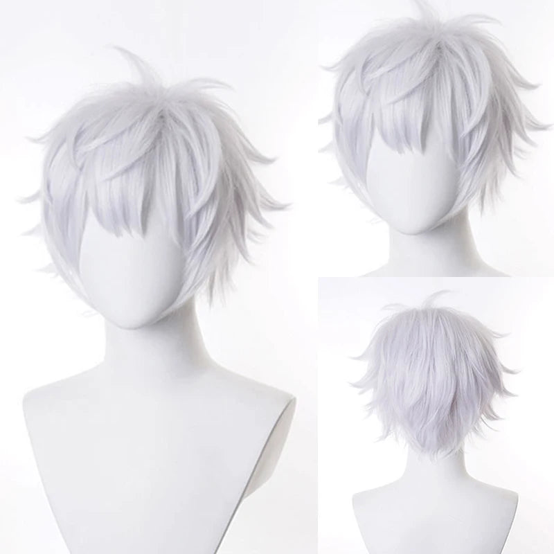 RANYU White Men’s Wig – Short Straight Synthetic Anime Hair, High-Temperature Fiber for Cosplay & Party