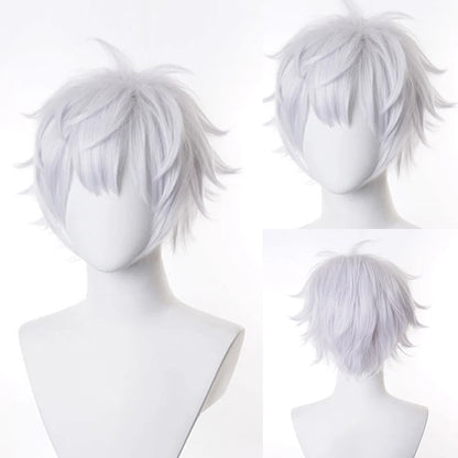 RANYU White Men’s Wig – Short Straight Synthetic Anime Hair, High-Temperature Fiber for Cosplay & Party