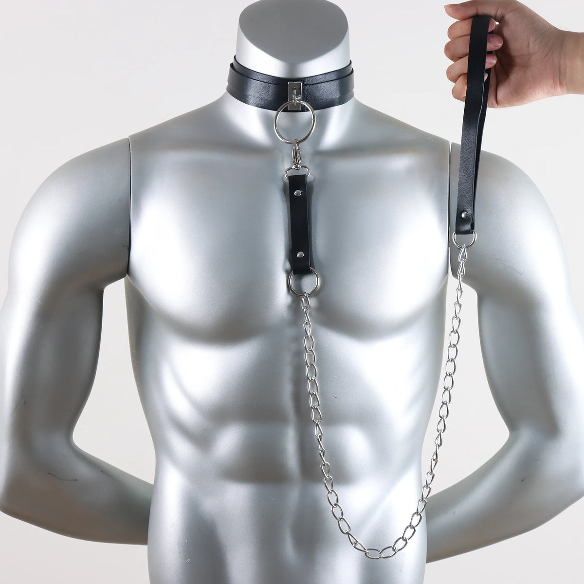 Men's Gothic Leather Collar – Adjustable Punk Chain Neck Accessory with Traction Rope