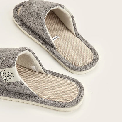Home Linen Slippers for Men & Women – Breathable Open-Toe Comfort House Shoes for Spring, Autumn & Summer Bedroom Indoor Wear