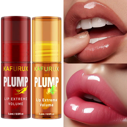 2PC Lip Plump Gloss Set – Long-Lasting Moisturizing Lip Oil Serum for Instant Volume, Repair & Fine Line Reduction