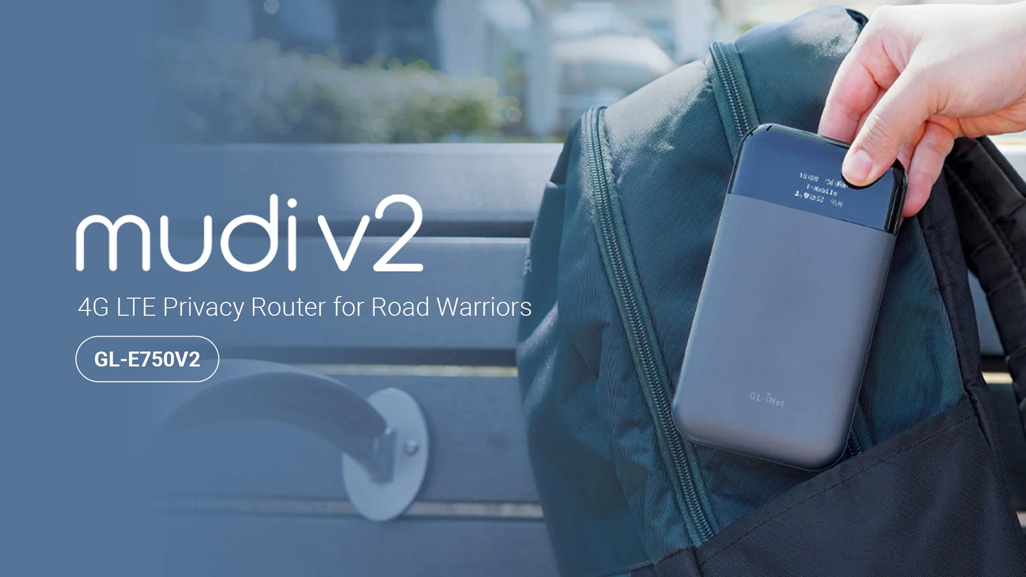 GL.iNet MUDI V2 (GL-E750V2) — 750Mbps 4G LTE Router with 1TB MicroSD Support and OpenWrt