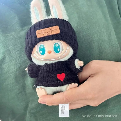 15-17cm V1 V2 Labubu Clothes Outfit — Cute Sweater & Hat Sitting Doll Accessories (No Dolls)