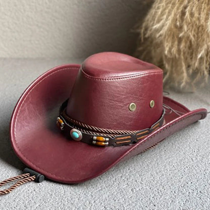 Faux Leather Western Cowboy Hat — Vintage Panama Sombrero Jazz Cap for Men & Women