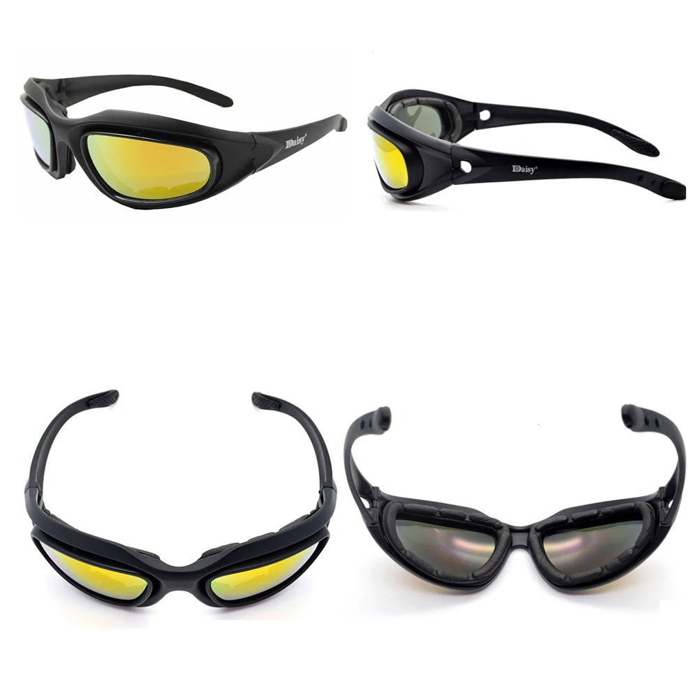 Daisy C5 Army Goggles Desert Storm - 4 Lens Polarized Hunting Sunglasses with UVA/UVB Protection for Outdoor Sports and Motorcycle Riding