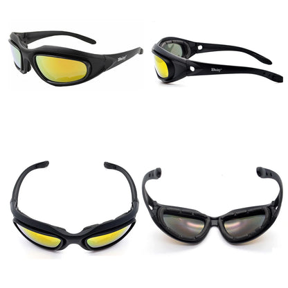 Daisy C5 Army Goggles Desert Storm - 4 Lens Polarized Hunting Sunglasses with UVA/UVB Protection for Outdoor Sports and Motorcycle Riding