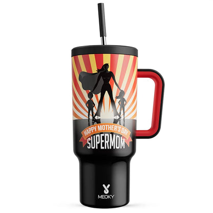 Meoky 40oz Mug Tumbler with Handle – Insulated Stainless Steel Tumbler with Lid & Straw, Coffee Thermos Cup, Heat Press Ready