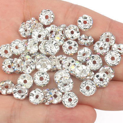 50PCS Rhinestone Spacer Beads Set – Multi-Color Crystal Rondelle Metal Beads for DIY Jewelry & Bracelet Making