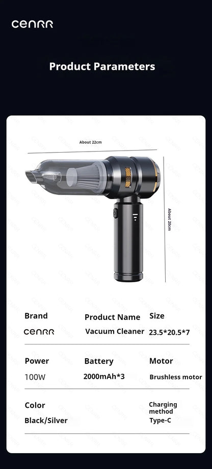 CENRR 998000PA Wireless Car Vacuum Cleaner – Powerful Portable Handheld Auto Cleaning Tool & Car Accessory