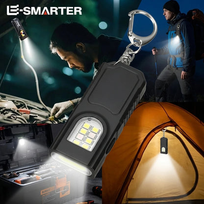 USB Rechargeable Keychain Flashlight - Mini COB Work Light for Camping, Walking & Everyday Carry