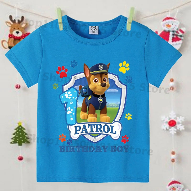Paw Patrol Boys Blue T-Shirt – Cartoon Anime Summer Short Sleeve Kids Fashion Clothing Birthday Gift Top