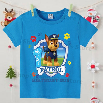Paw Patrol Boys Blue T-Shirt – Cartoon Anime Summer Short Sleeve Kids Fashion Clothing Birthday Gift Top