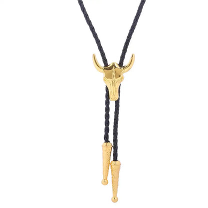 Golden Adjustable Cowboy Bolo Tie – Western Bull Head Pendant Necklace & Men’s Garment Accessory