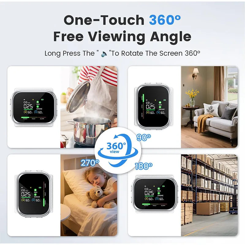 6-in-1 Plug-In Carbon Monoxide Detector - LCD Color Screen Gas Alarm & Real-Time Concentration Monitor for Home Security