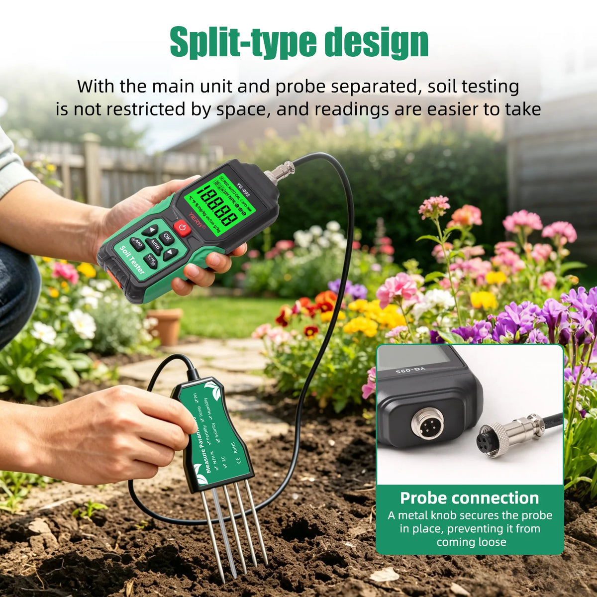 YIERYI 9-in-1 Soil Tester - Digital NPK, pH, EC, Moisture, Temperature & Salinity Analyzer for Garden & Plants