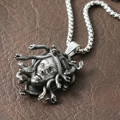 Men's Medusa Pendant Necklace - 316L Stainless Steel Vintage Snake Animal Jewelry for Parties and Gifts