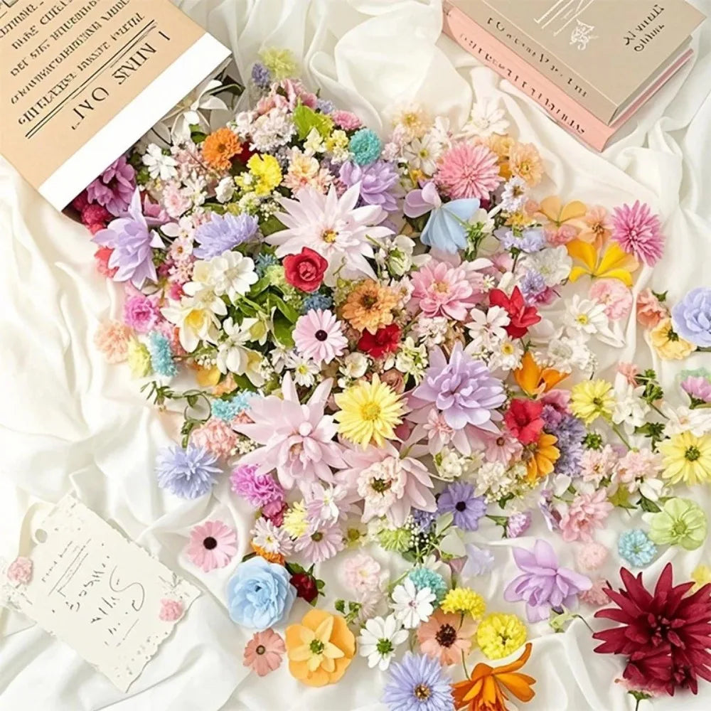 20/52Pcs Artificial Silk Flowers – Random Mix Fake Flowers for Home Decor, DIY Crafts, Wedding, and Bridal Accessories