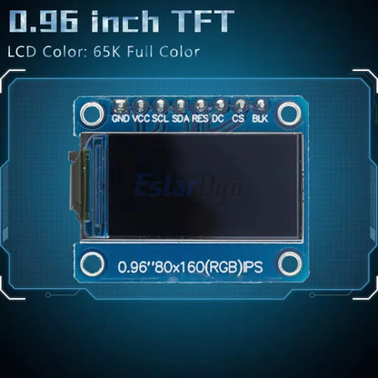 0.96" TFT LCD Display Module - 160x80 Full-Color IPS Screen, ST7735S Driver, 3.3V SPI Interface for Arduino