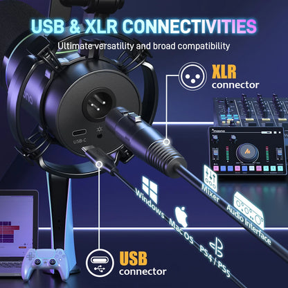Maono PD200X XLR/USB Dynamic Microphone – Metal Gaming & Streaming Mic with Tap-to-Mute and Gain Control