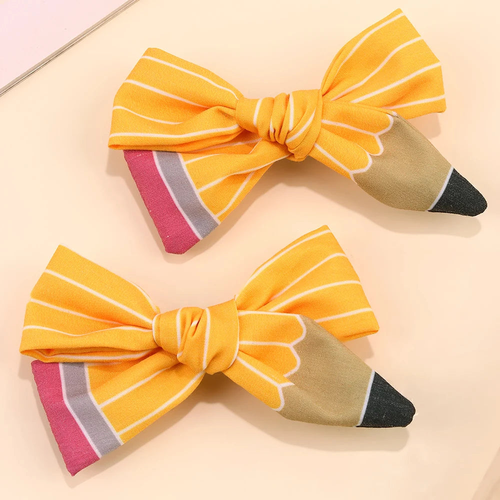 2Pcs Pencil Bow Hair Clips - Cute Kawaii Back to School Hairpins for Girls Kids