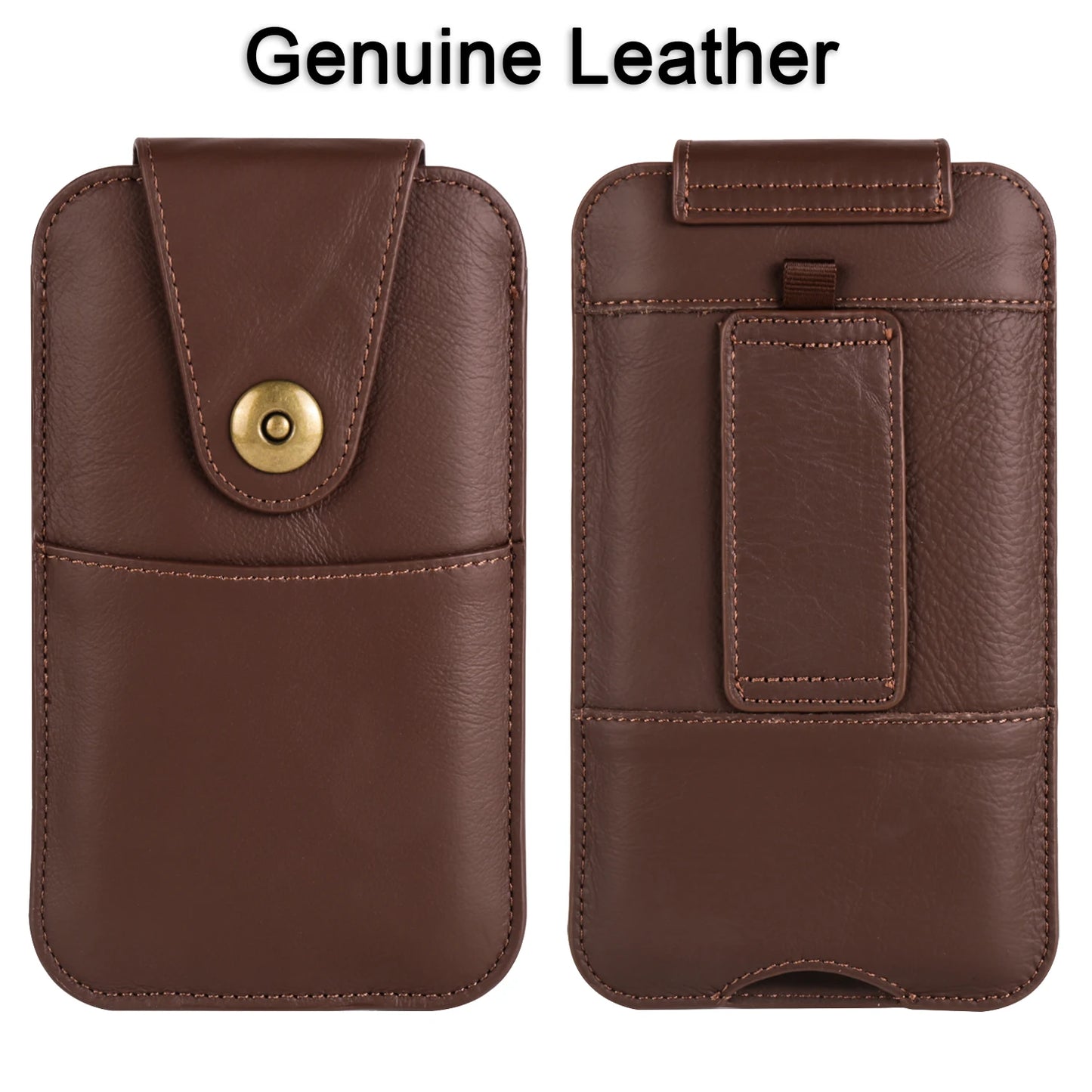 Genuine Cow Leather Phone Pouch – Men’s Waist Bag Holster for iPhone 7 to 16 Pro Max