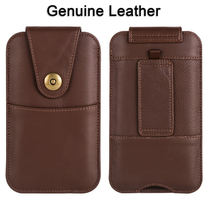 Genuine Cow Leather Phone Pouch – Men’s Waist Bag Holster for iPhone 7 to 16 Pro Max