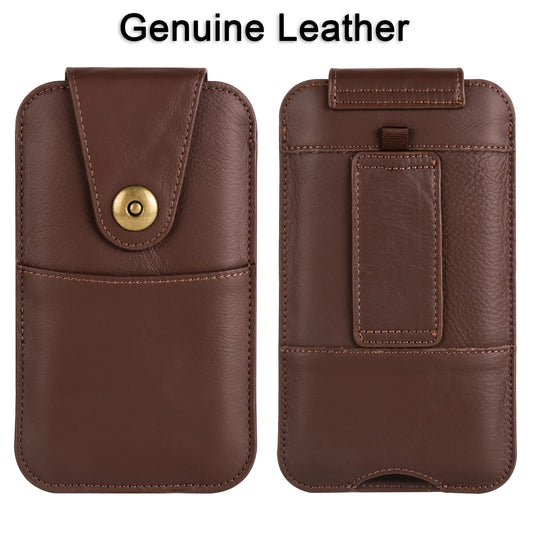 Genuine Cow Leather Phone Pouch – Men’s Waist Bag Holster for iPhone 7 to 16 Pro Max
