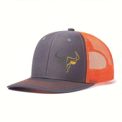 Bull Head Print Mesh Trucker Cap - Breathable Outdoor Baseball Hat for Men & Women Fishing Sports Style