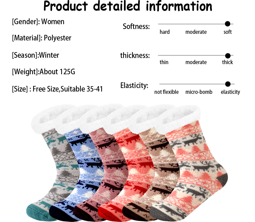 Women’s Winter Plush Socks – Soft Fuzzy Non-Slip Floor Slippers with Penguin, Deer, Elk & Bear, Cozy Christmas Gift