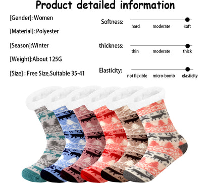 Women’s Winter Plush Socks – Soft Fuzzy Non-Slip Floor Slippers with Penguin, Deer, Elk & Bear, Cozy Christmas Gift