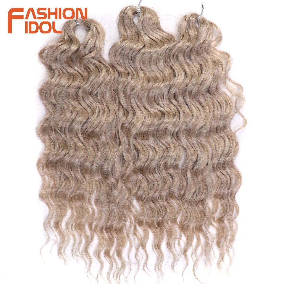 FASHION IDOL 24" Deep Wave Crochet Hair - 3-Piece Synthetic Water Wave Braiding Extensions, Ombre Rainbow Twist Hair