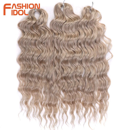 FASHION IDOL 24" Deep Wave Crochet Hair - 3-Piece Synthetic Water Wave Braiding Extensions, Ombre Rainbow Twist Hair