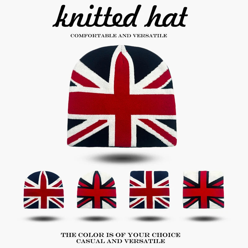 Union Jack Jacquard Knit Beanie - Warm Casual Streetwear Hat for Men & Women