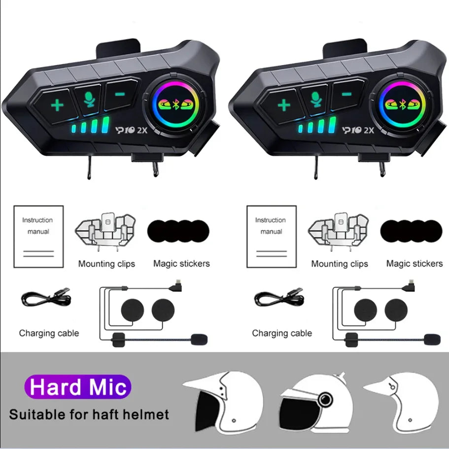 Kebidumei YP10 2X Wireless Bluetooth 5.3 Motorcycle Helmet Intercom – Waterproof Headset with 300m Range Speaker Earphones