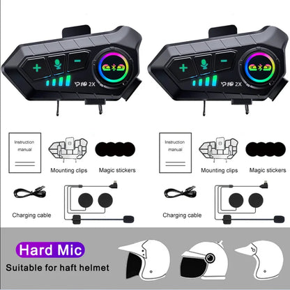 Kebidumei YP10 2X Wireless Bluetooth 5.3 Motorcycle Helmet Intercom – Waterproof Headset with 300m Range Speaker Earphones