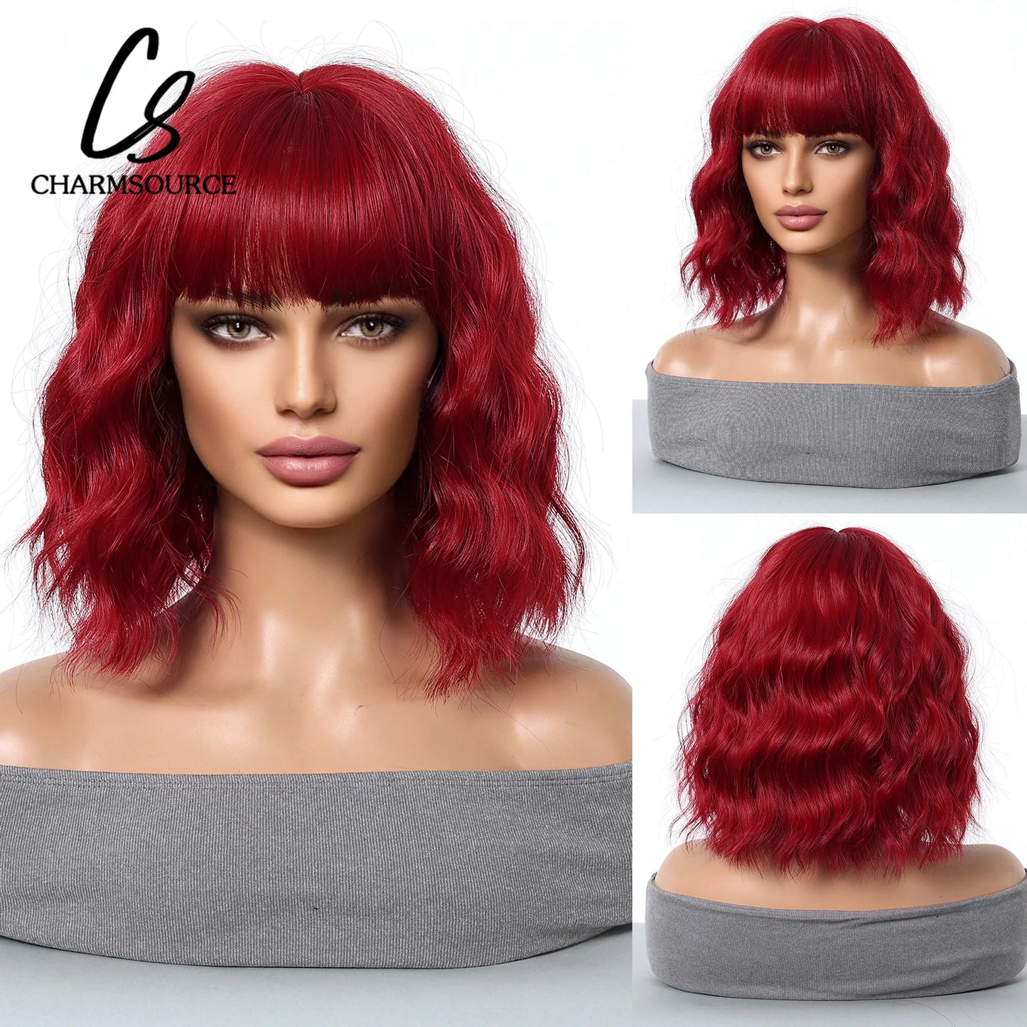 CharmSource Pink BOBO Short Synthetic Wig for Women — Natural Wave, High-Density, Heat-Resistant Hair for Daily & Party