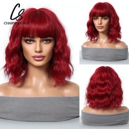 CharmSource Pink BOBO Short Synthetic Wig for Women — Natural Wave, High-Density, Heat-Resistant Hair for Daily & Party